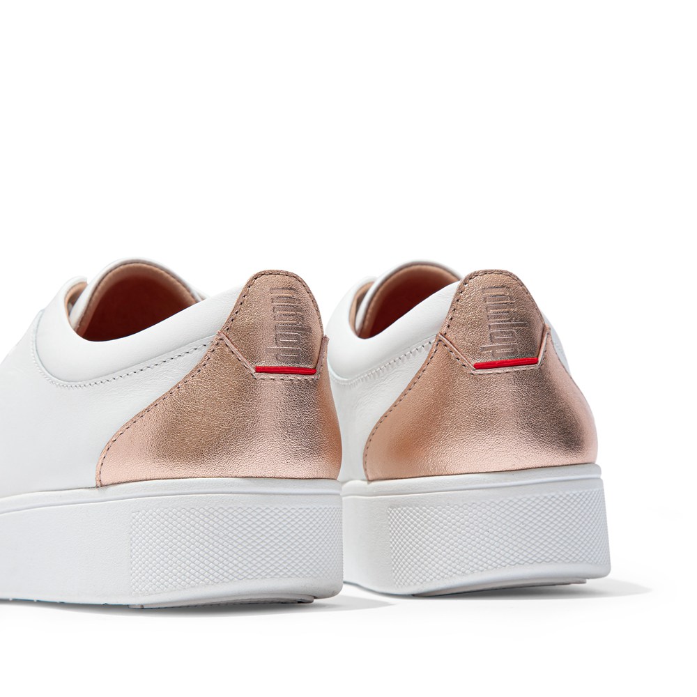 Fitflop Womens Sneakers - Rally Metallic-backtab Leather - White/Rose Gold - 637-QXZEHD